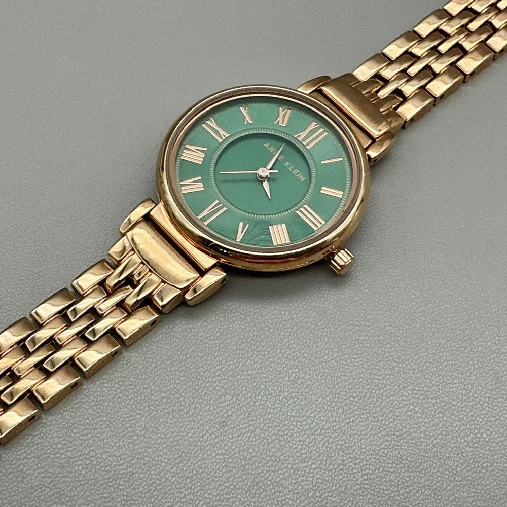 Anne Klein Watch Womens Rose Gold Tone Green Dial Roman Numeral 30mm NEW BATTERY